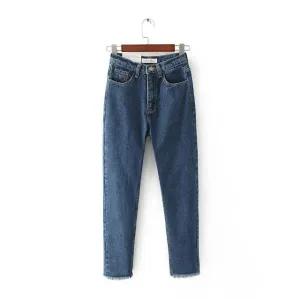 High Quality Denim Blue Jeans Pants Women Push Up Tassels Mid waisted Jean Haren pants Retro Mom Jeans Push Up Plus Size Trouser
