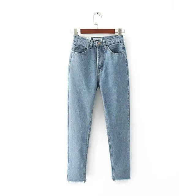 High Quality Denim Blue Jeans Pants Women Push Up Tassels Mid waisted Jean Haren pants Retro Mom Jeans Push Up Plus Size Trouser