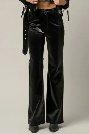 High Rise Flare Pants Black Shiny PU Fabric