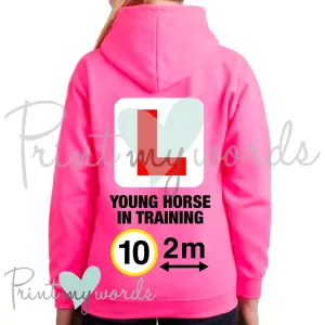 High Visibility Hi Vis Equestrian Neon Electric Hoodie - L PLATE, YOUNG HORSE, 10MPH 2M hi-viz