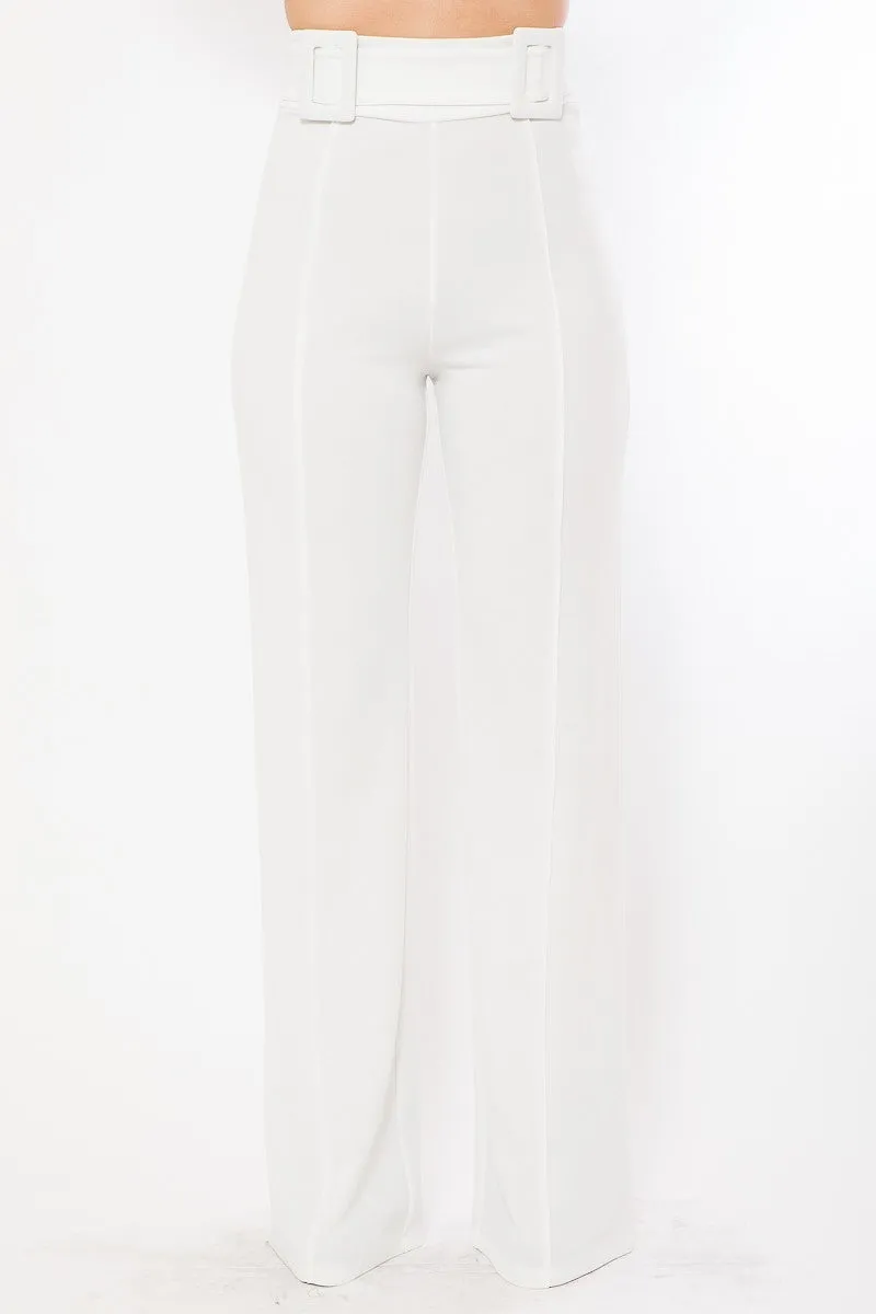 High Waist Pants With Self Fabric Buckle Detail On The Waist