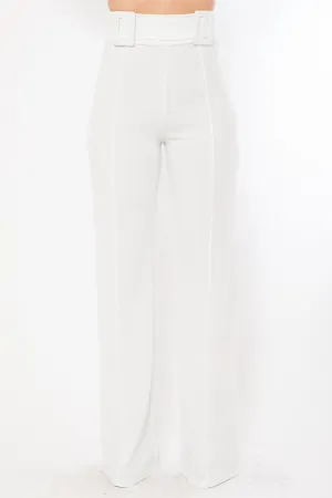 High Waist Pants With Self Fabric Buckle Detail On The Waist