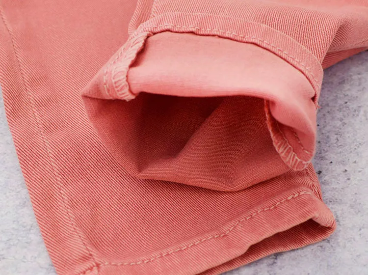 High Waist Pink Popular Pocket Denim Trousers