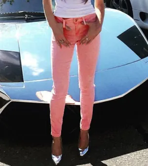 High Waist Pink Popular Pocket Denim Trousers
