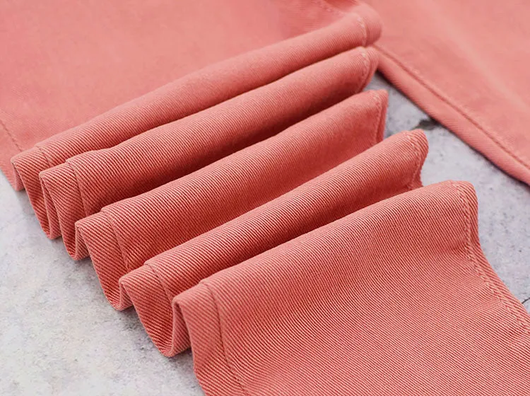 High Waist Pink Popular Pocket Denim Trousers