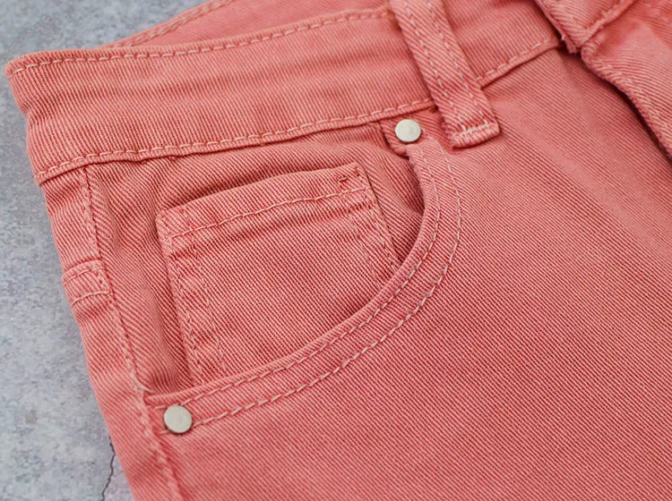 High Waist Pink Popular Pocket Denim Trousers