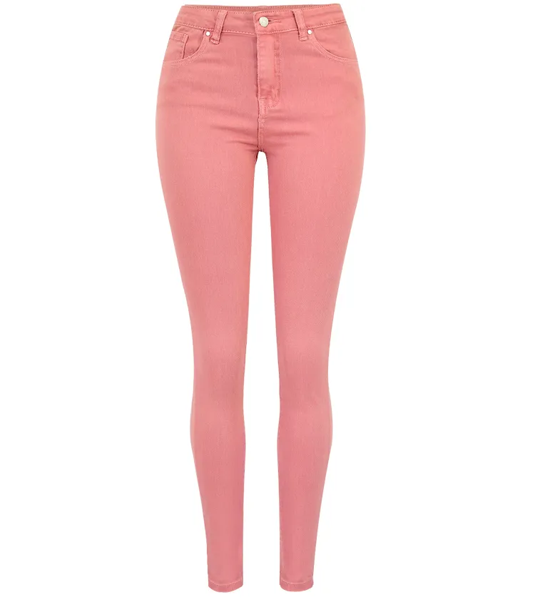 High Waist Pink Popular Pocket Denim Trousers