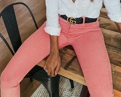 High Waist Pink Popular Pocket Denim Trousers