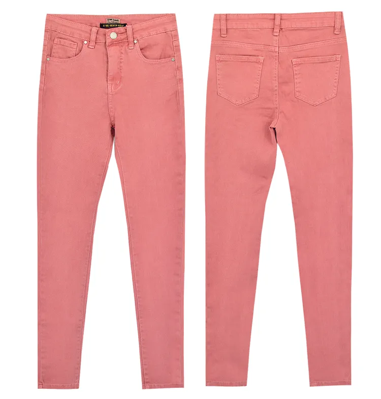 High Waist Pink Popular Pocket Denim Trousers