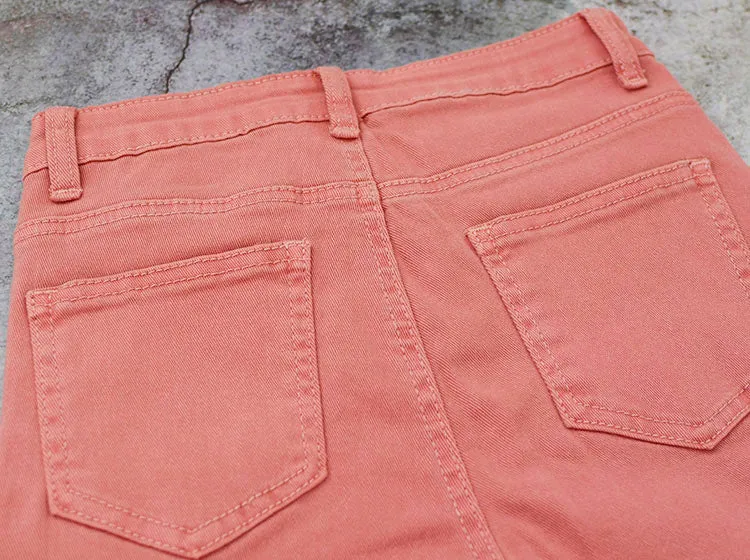 High Waist Pink Popular Pocket Denim Trousers