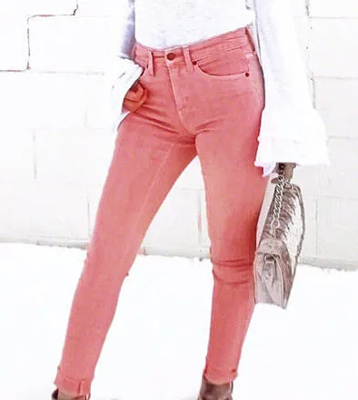 High Waist Pink Popular Pocket Denim Trousers