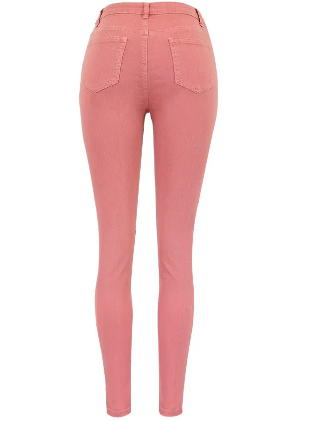 High Waist Pink Popular Pocket Denim Trousers