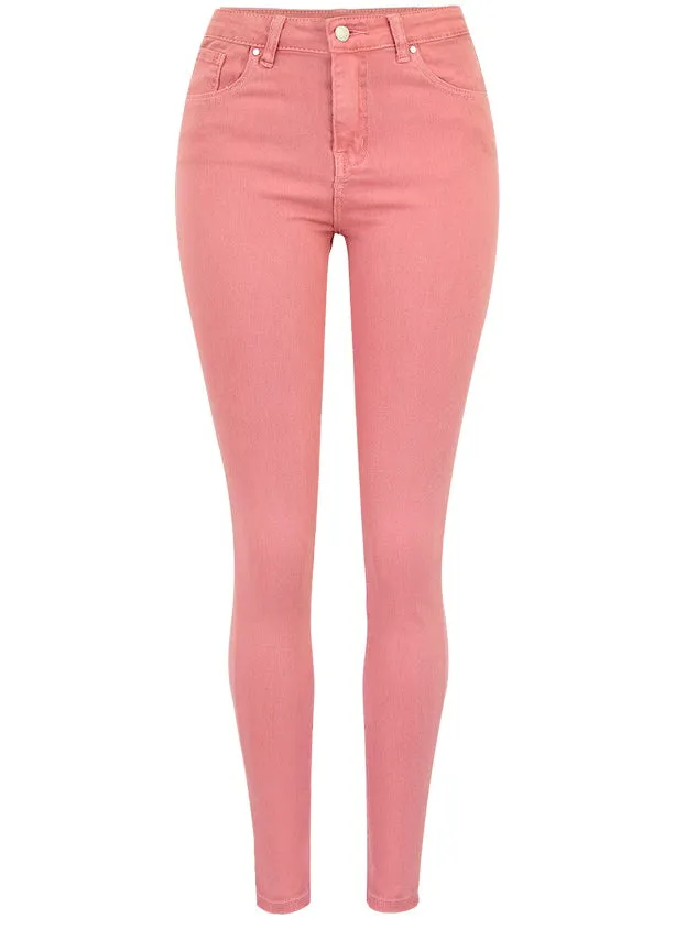 High Waist Pink Popular Pocket Denim Trousers