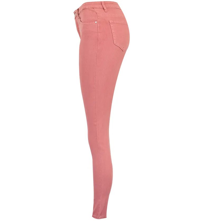 High Waist Pink Popular Pocket Denim Trousers