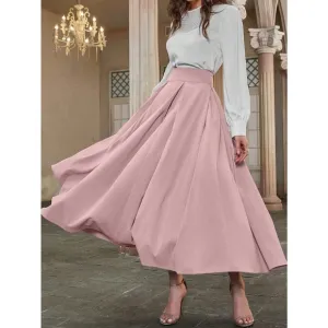 🌟High Waist Pleated Detail Flare midi Skirt business casual light pink