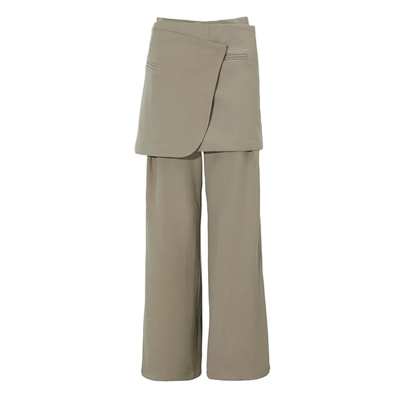 High Waist Spliced Irregular Long Wide Leg Pants with Wrap Skirt Loose Fit Trousers for Women