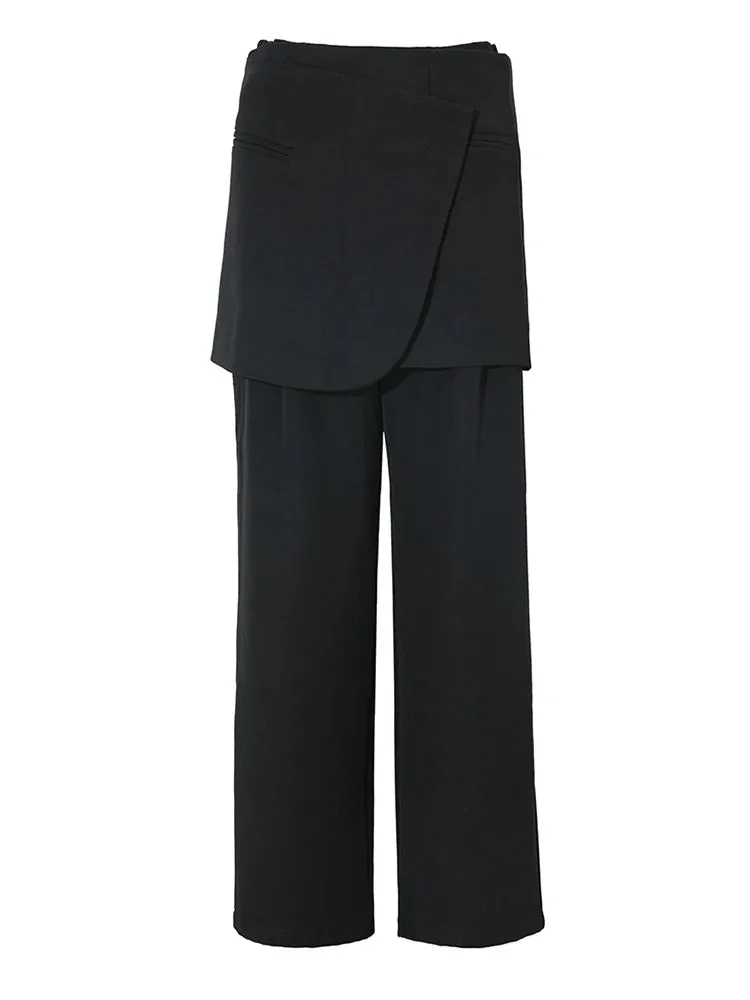 High Waist Spliced Irregular Long Wide Leg Pants with Wrap Skirt Loose Fit Trousers for Women