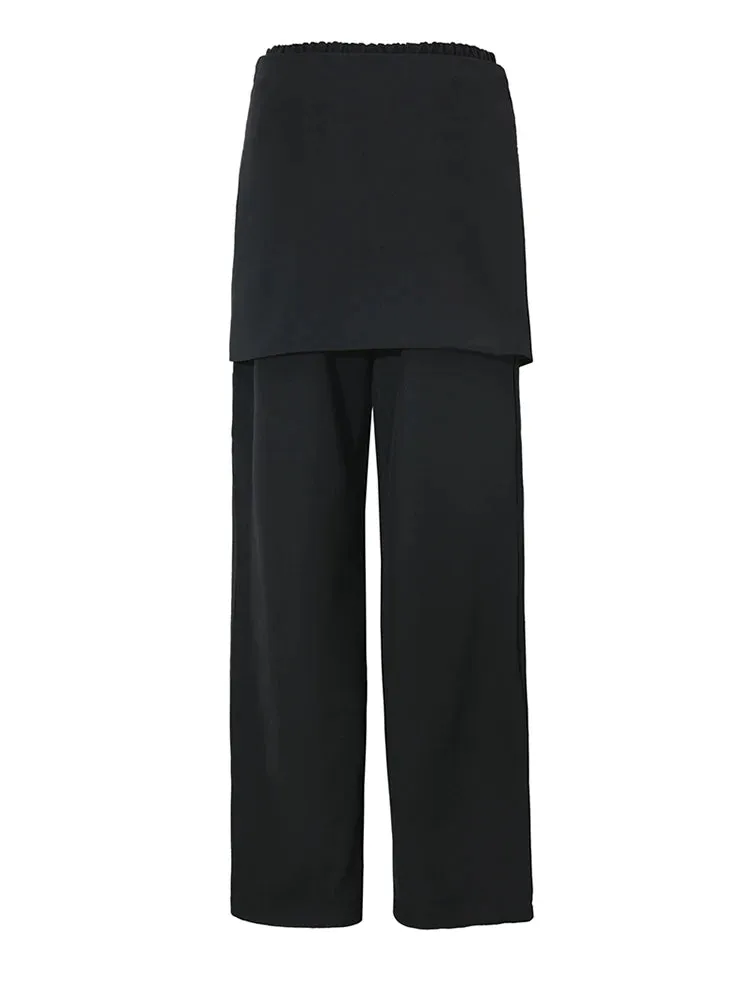 High Waist Spliced Irregular Long Wide Leg Pants with Wrap Skirt Loose Fit Trousers for Women