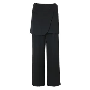 High Waist Spliced Irregular Long Wide Leg Pants with Wrap Skirt Loose Fit Trousers for Women
