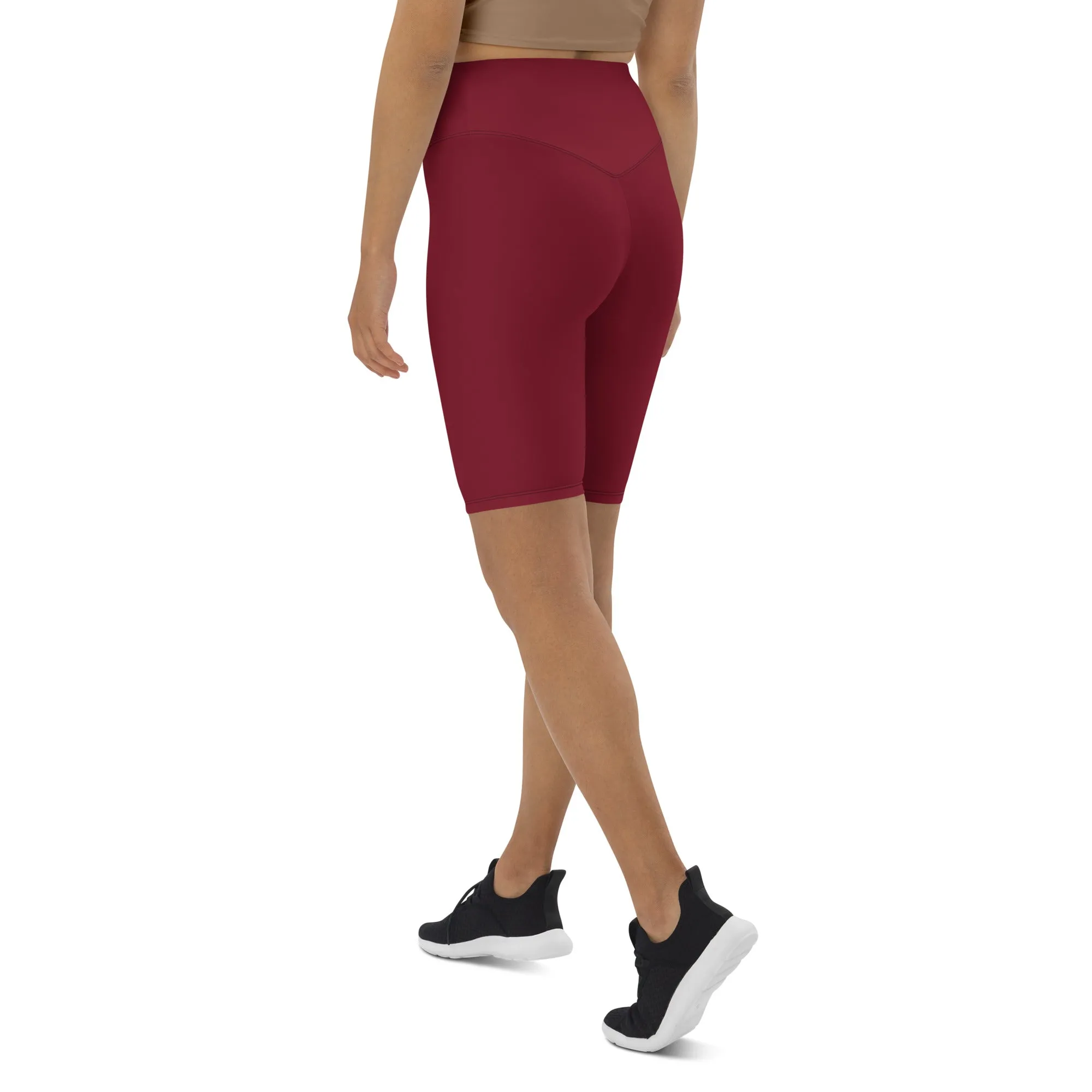 High-waisted Burgundy Biker Shorts-Urban Logo