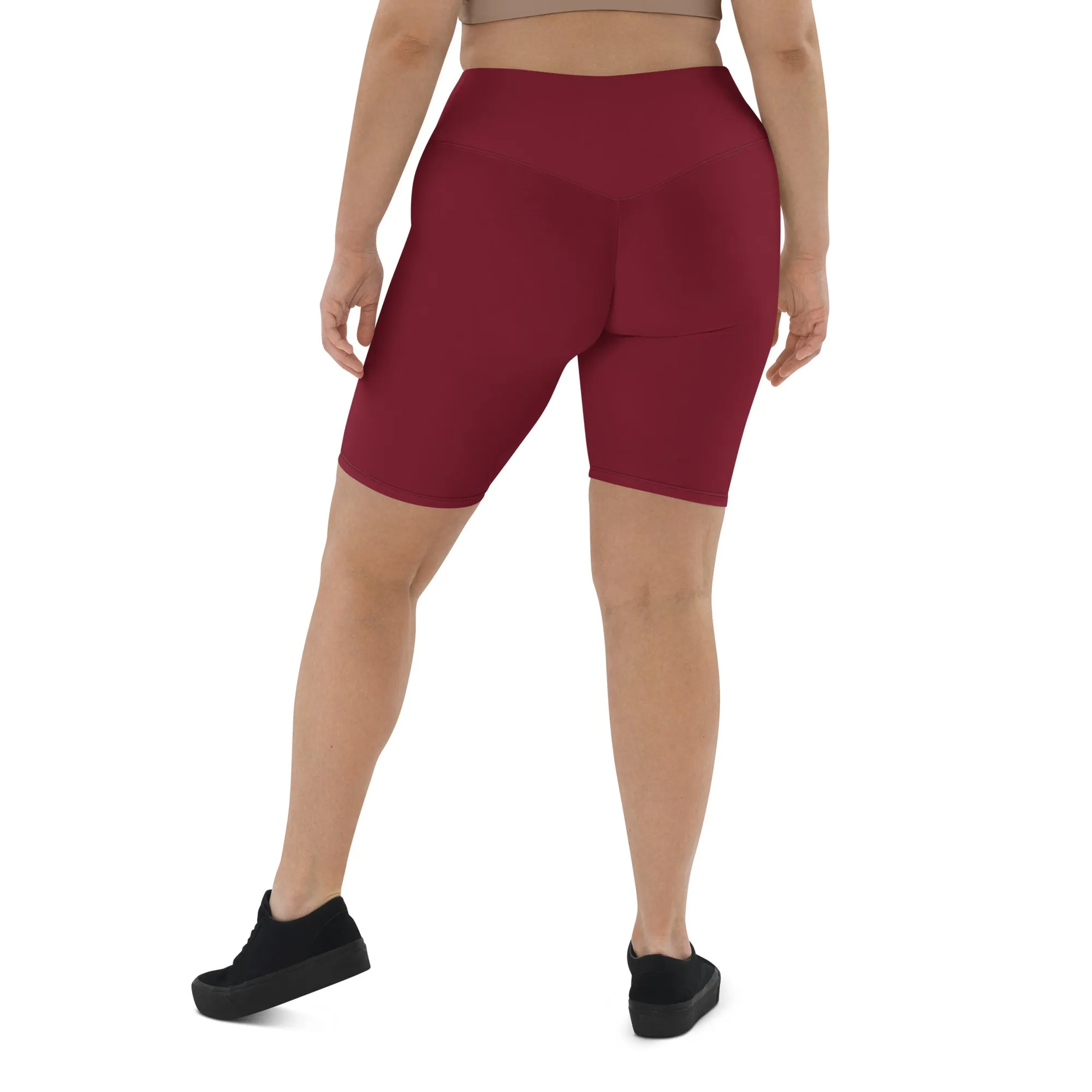 High-waisted Burgundy Biker Shorts-Urban Logo