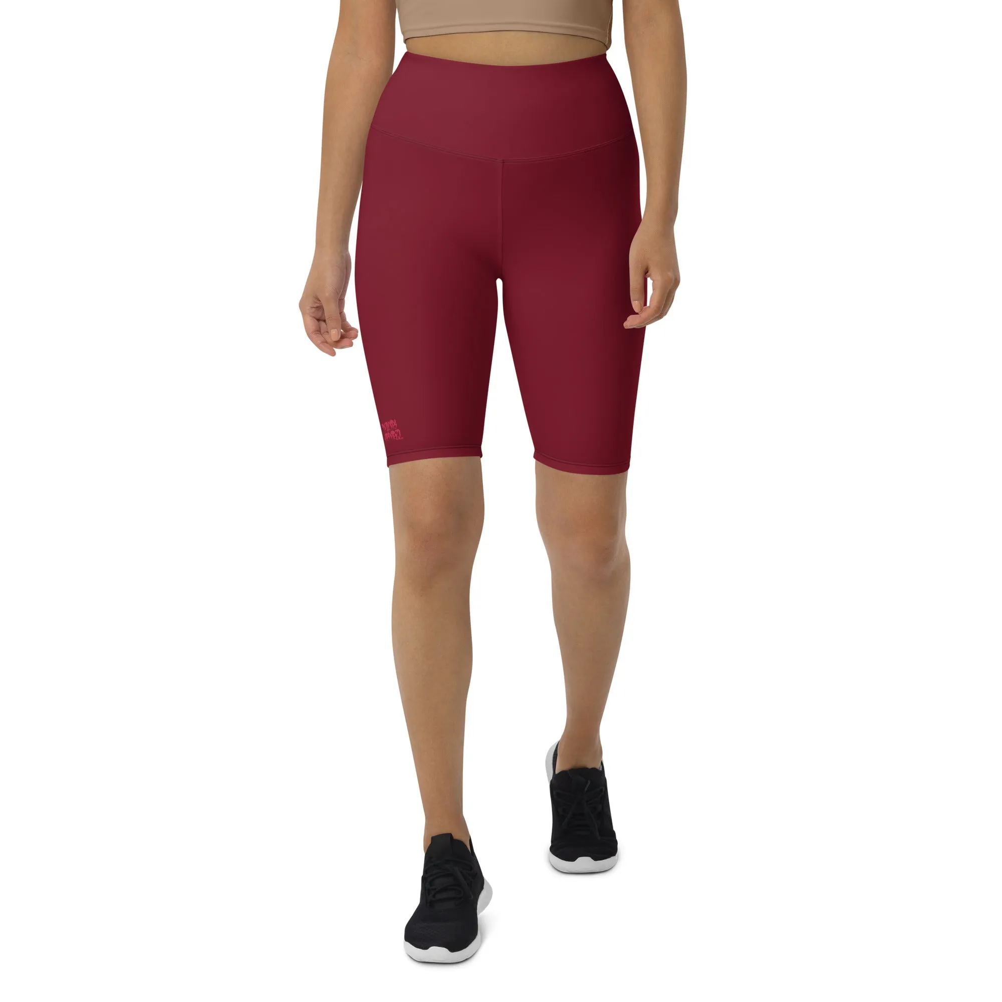 High-waisted Burgundy Biker Shorts-Urban Logo