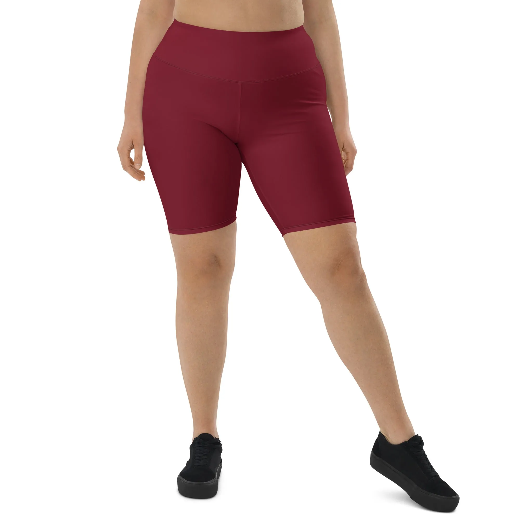 High-waisted Burgundy Biker Shorts-Urban Logo