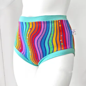 High Waisted Rainbow Stripe Adult Pants | Women's Knickers | Organic Cotton Underwear