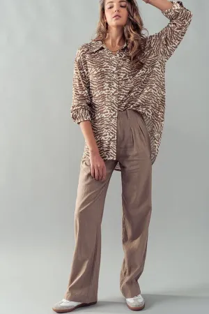 High Waisted Wide Fit Pleated Pants