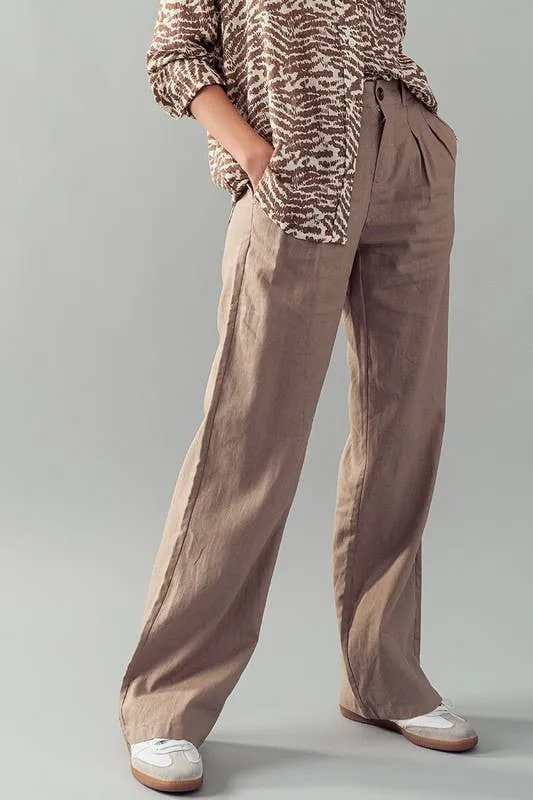 High Waisted Wide Fit Pleated Pants