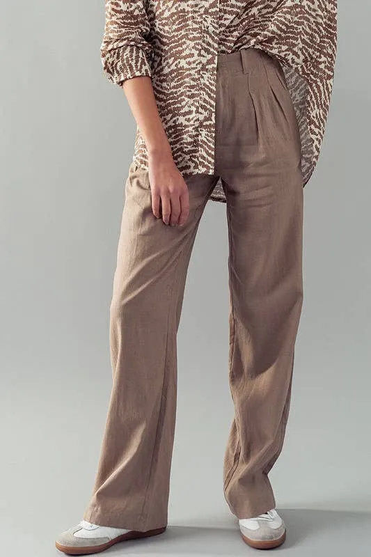 High Waisted Wide Fit Pleated Pants