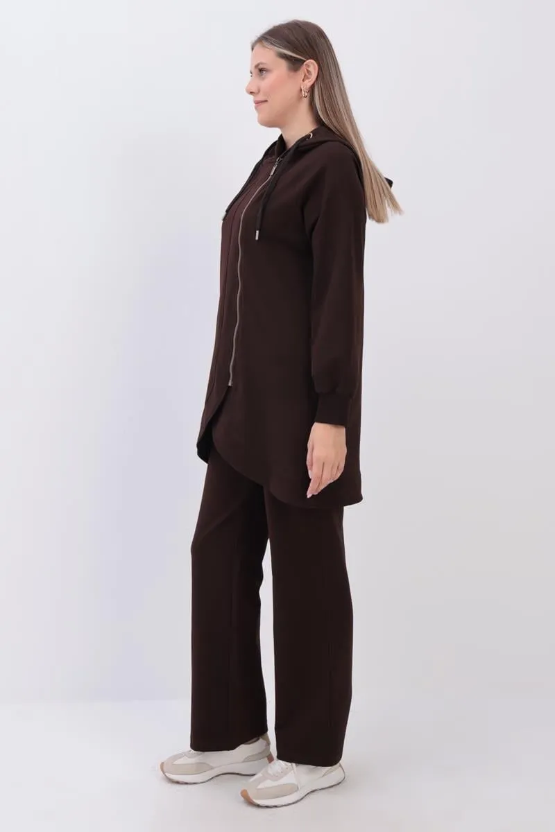 Hooded Wide-Leg Tracksuit Set | Coffee Brown