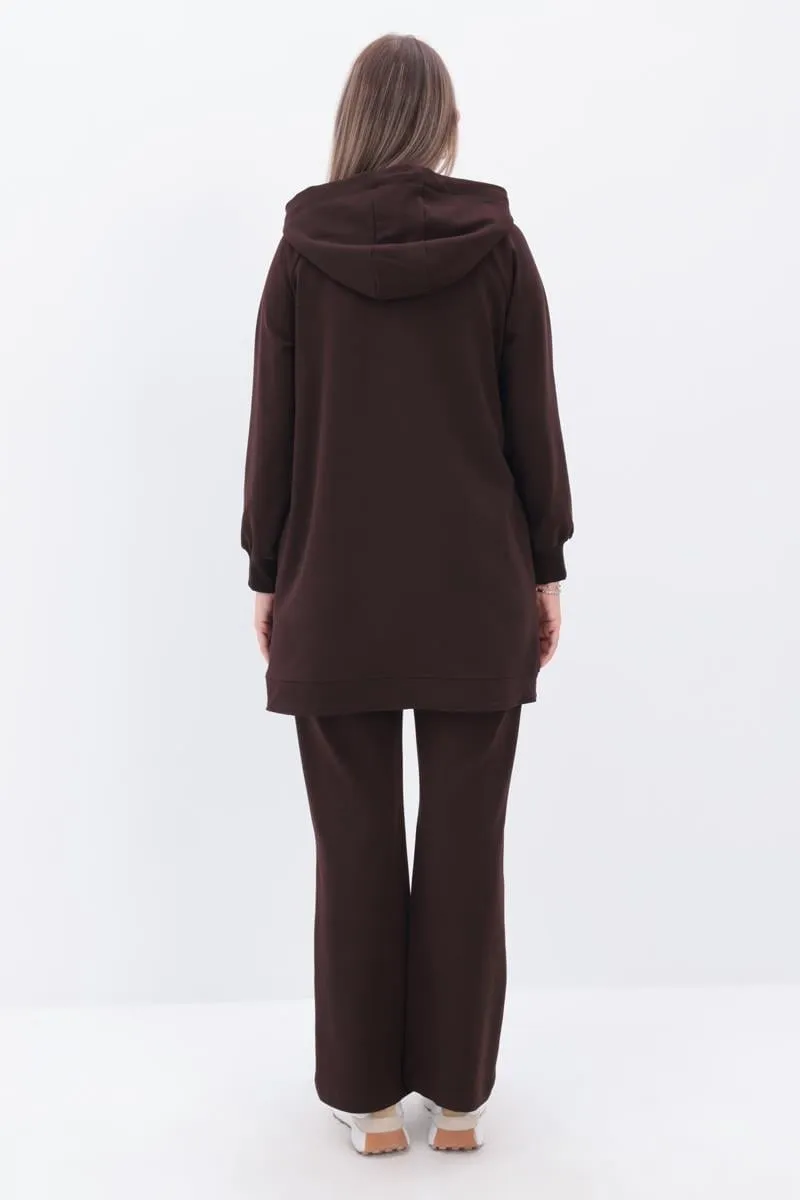 Hooded Wide-Leg Tracksuit Set | Coffee Brown