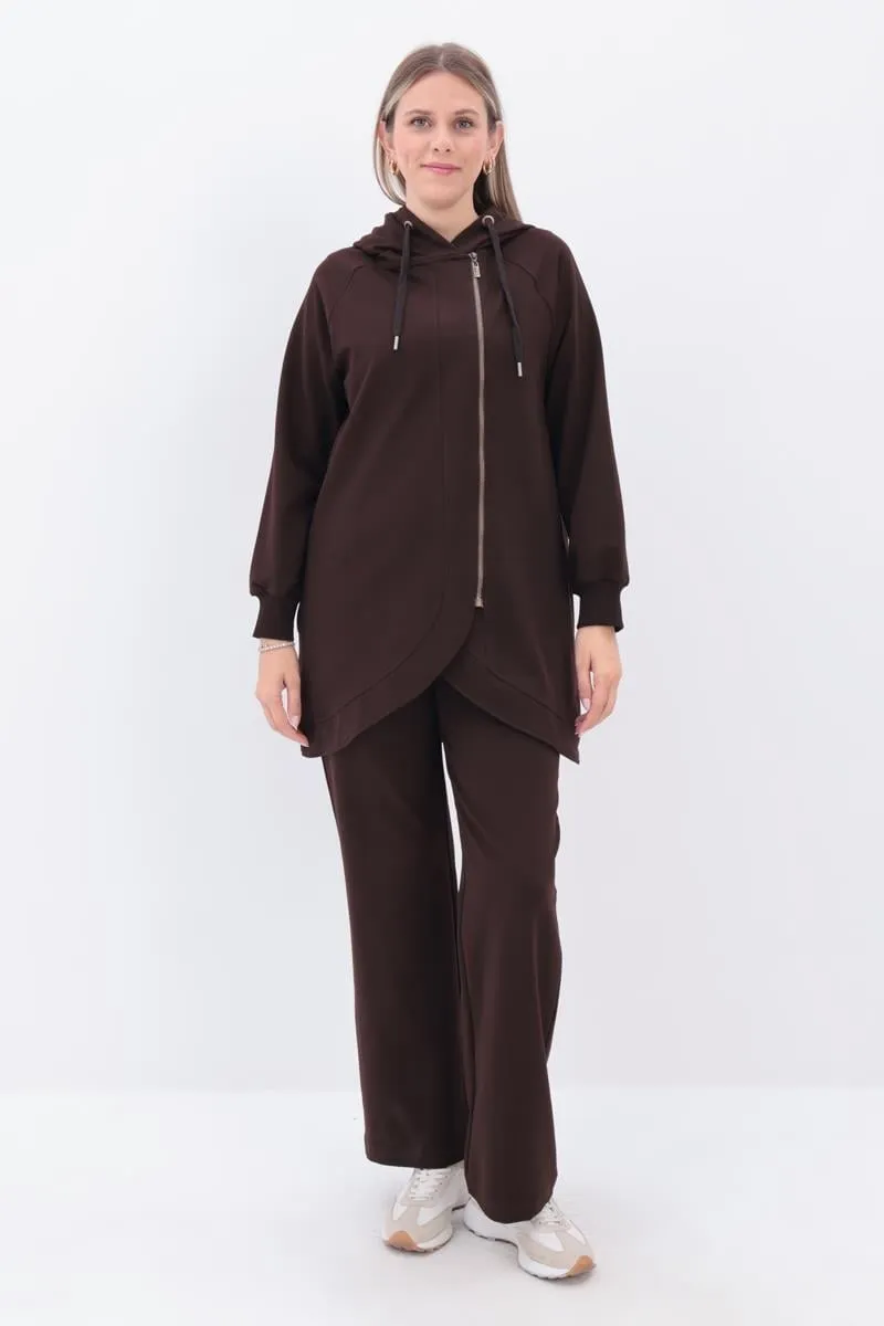 Hooded Wide-Leg Tracksuit Set | Coffee Brown