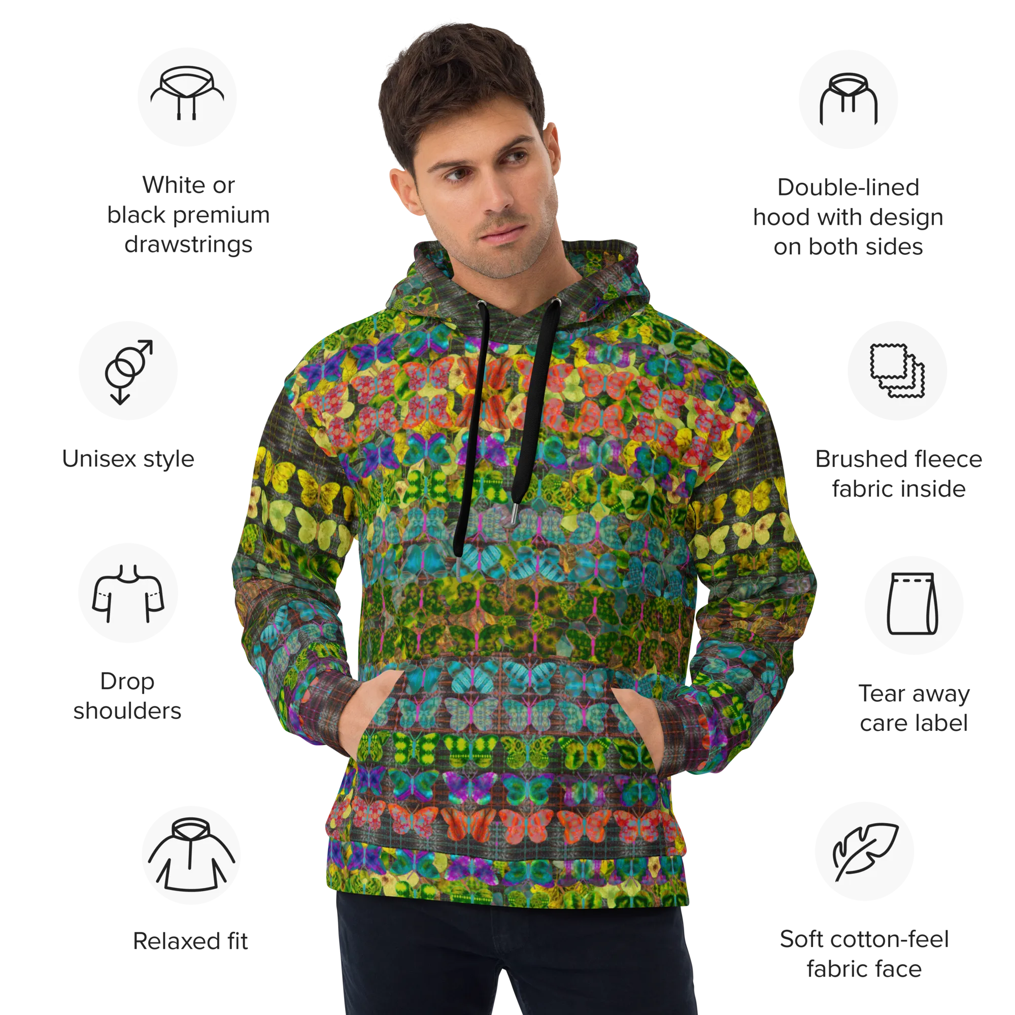 Hoodie (Unisex)(Butterfly Glade Tree Link Pride Stripes) RJSTHS2022 RJS