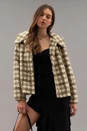 HOUNDSTOOTH BUTTON UP COLLARED JACKET