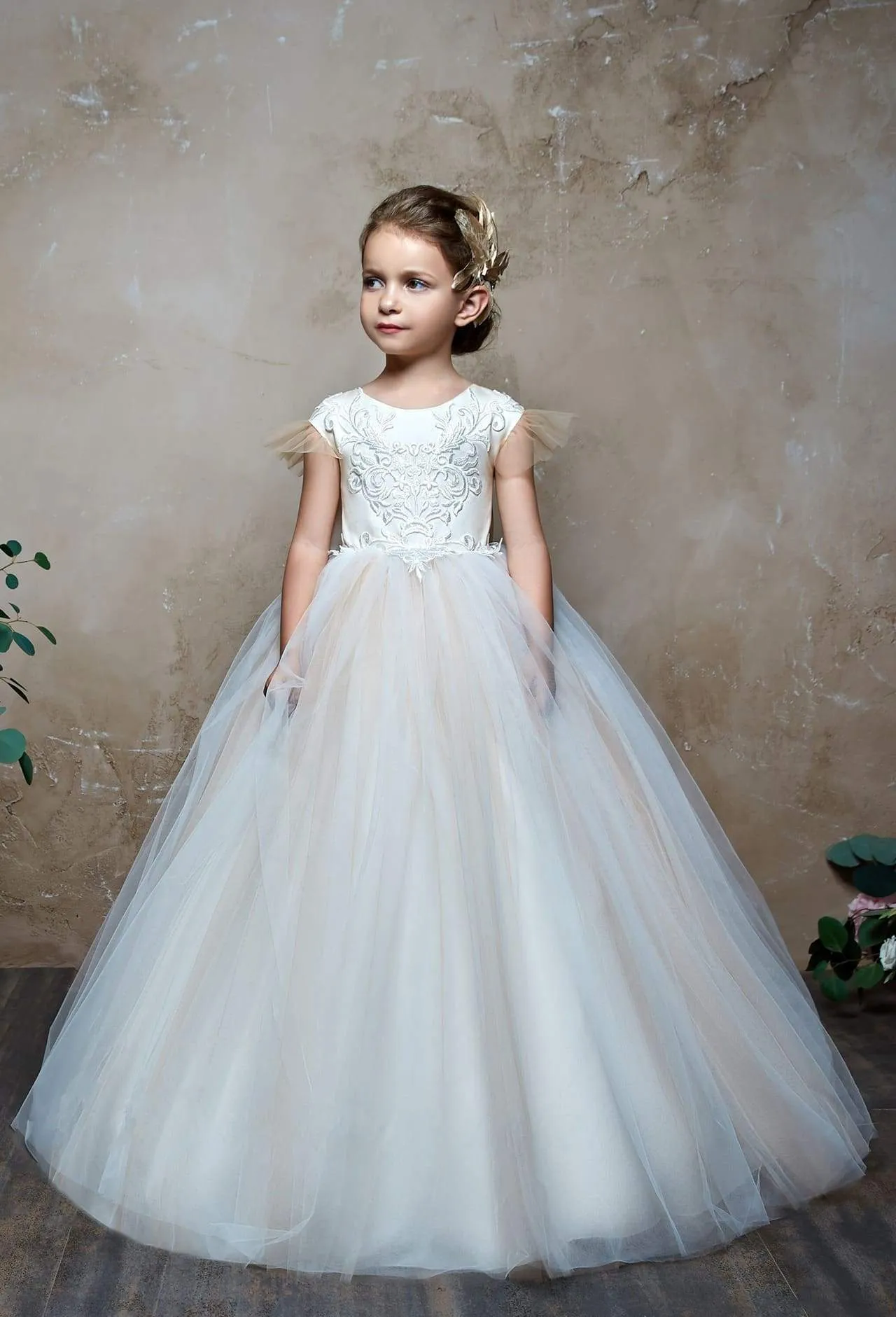 Imagina Tulle Flower Girl Dress with Flutter Sleeves