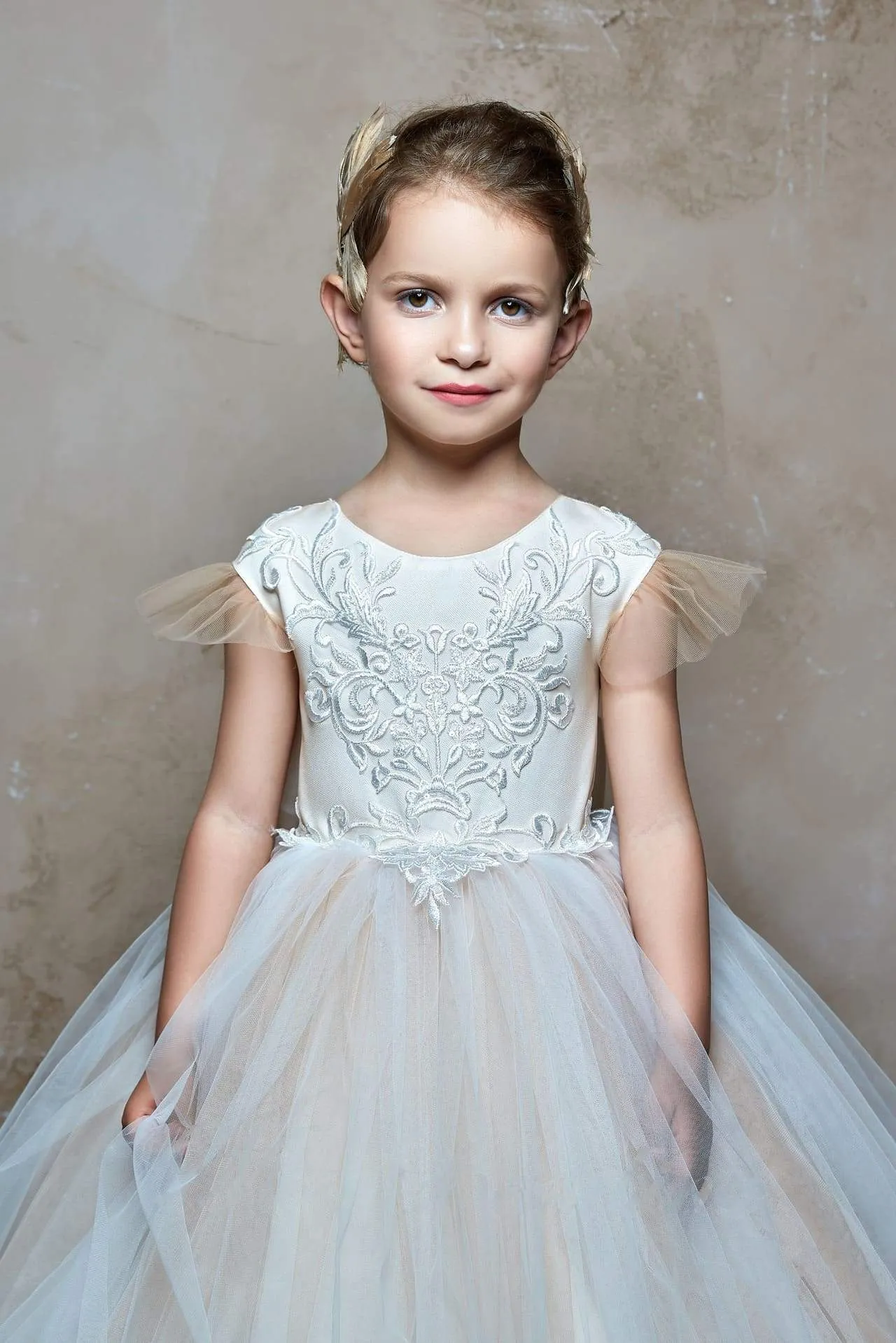Imagina Tulle Flower Girl Dress with Flutter Sleeves
