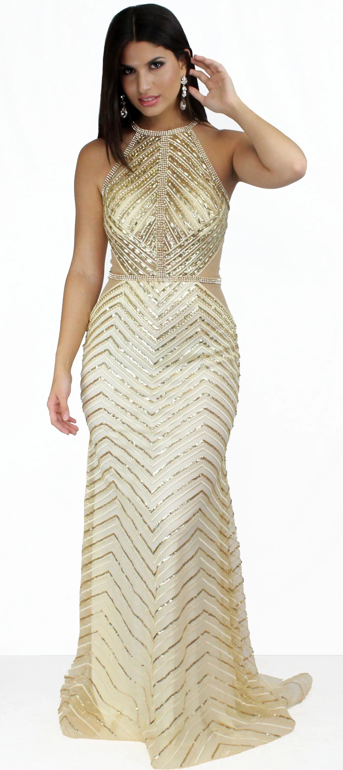 In Golden Showstopper Formal Gown