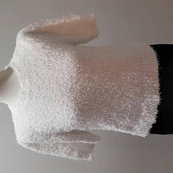 INC CASUAL FALL PUFF SHORT SLEEVE MODEST WINTER WHITE CREWNECK SWEATER TOP SMALL