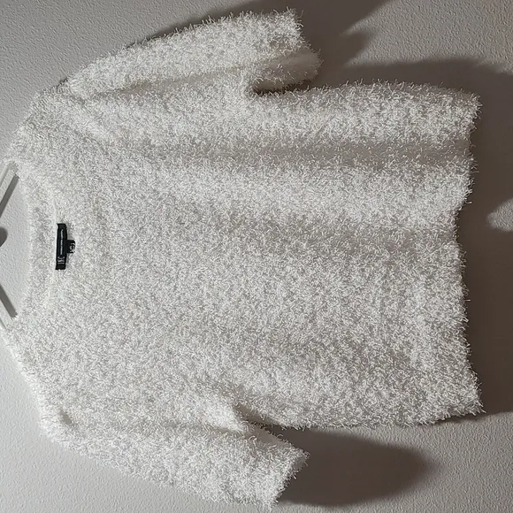 INC CASUAL FALL PUFF SHORT SLEEVE MODEST WINTER WHITE CREWNECK SWEATER TOP SMALL