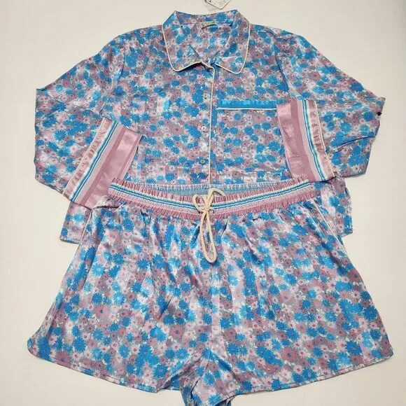 Intimately Free People - M, XL - Pillow Talk Satin PJ Short Set - cool lavender