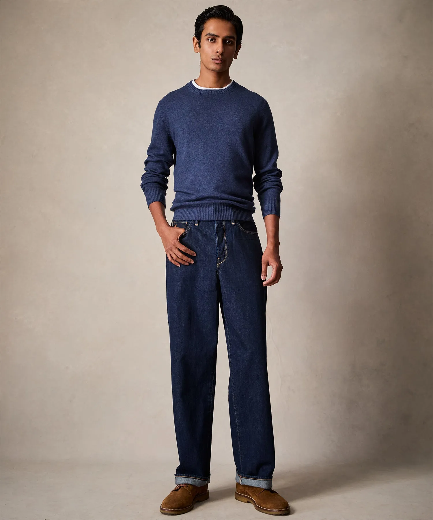 Italian Garment Dyed Wool Cashmere Crewneck Sweater
