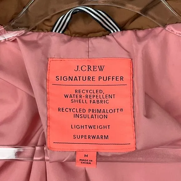 J. CREW Quilted Cocoon Puffer Coat Jacket Primaloft Dark Nutmeg Brown sz M