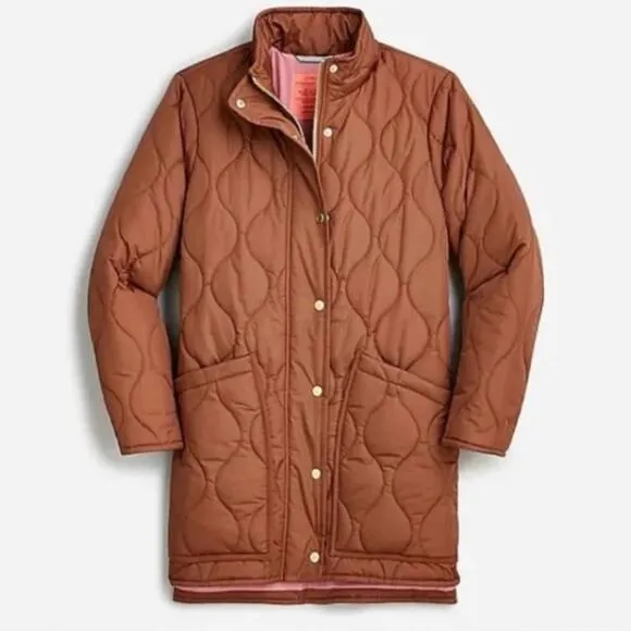 J. CREW Quilted Cocoon Puffer Coat Jacket Primaloft Dark Nutmeg Brown sz M