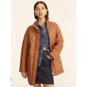 J. CREW Quilted Cocoon Puffer Coat Jacket Primaloft Dark Nutmeg Brown sz M
