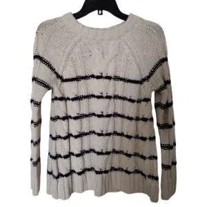 J Jill cable knit white and navy nautical sweater size XS petite
