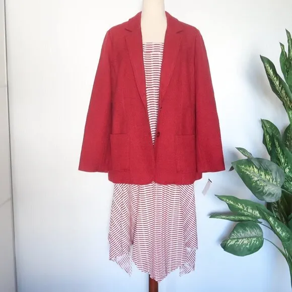 𝅺J. Jill Wool Raspberry Red Tweed Single Breasted Career Blazer / Jacket Size L