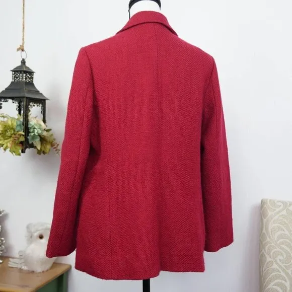 𝅺J. Jill Wool Raspberry Red Tweed Single Breasted Career Blazer / Jacket Size L