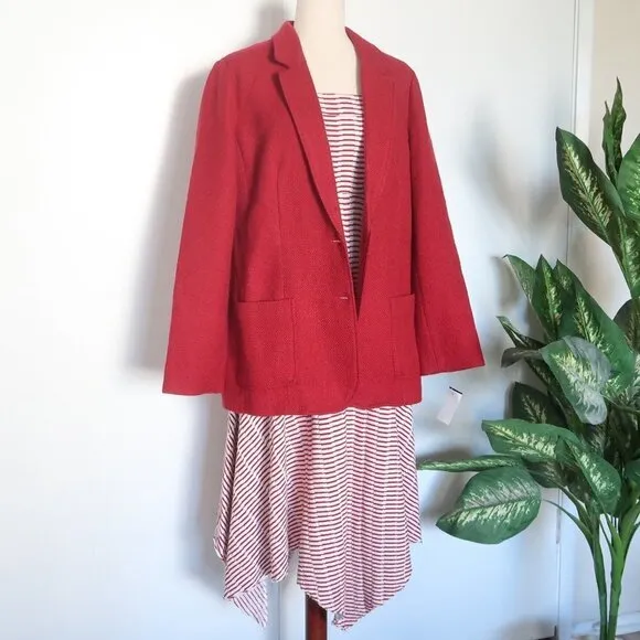𝅺J. Jill Wool Raspberry Red Tweed Single Breasted Career Blazer / Jacket Size L